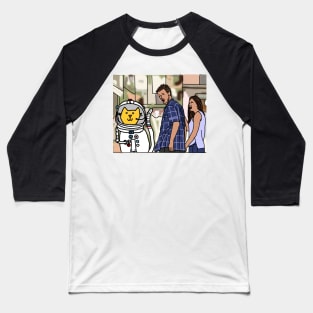 Distracted Boyfriend Meme Space Cat Sci Fi Baseball T-Shirt